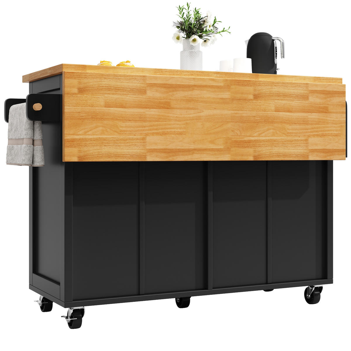 KÜCHENINSEL Servierwagen Stauraum Bremsen Schwarz - Schwarz, Holzwerkstoff (140/93.5/45cm) - FLIEKS