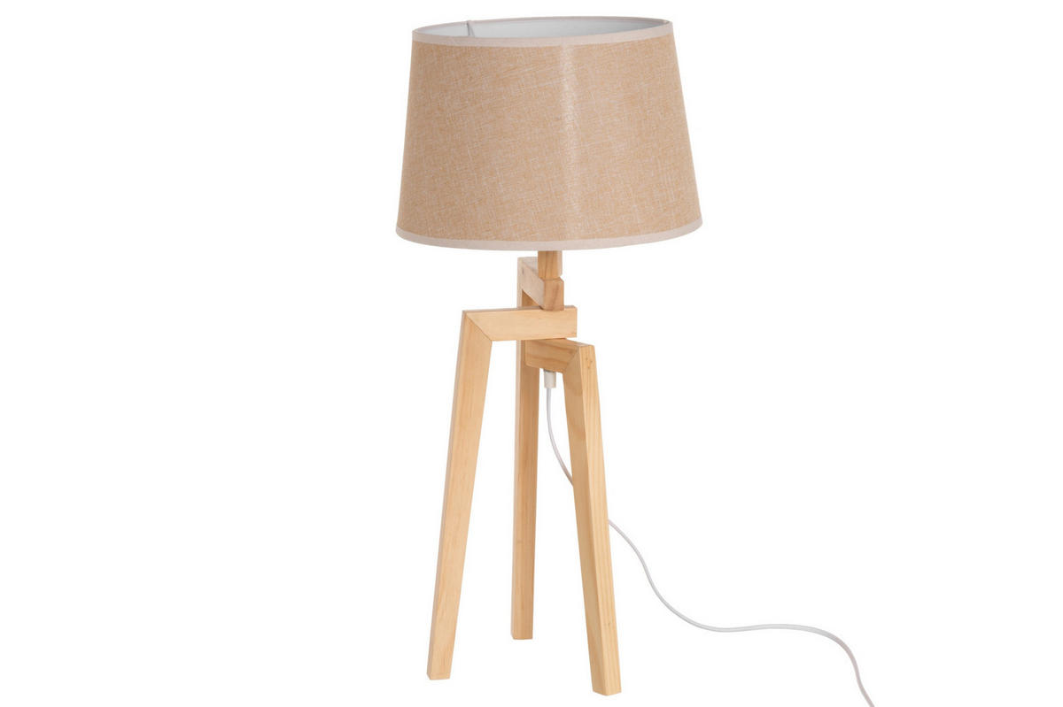 TISCHLAMPE Leinen 66 cm - Beige, Holz (30/30/66cm)