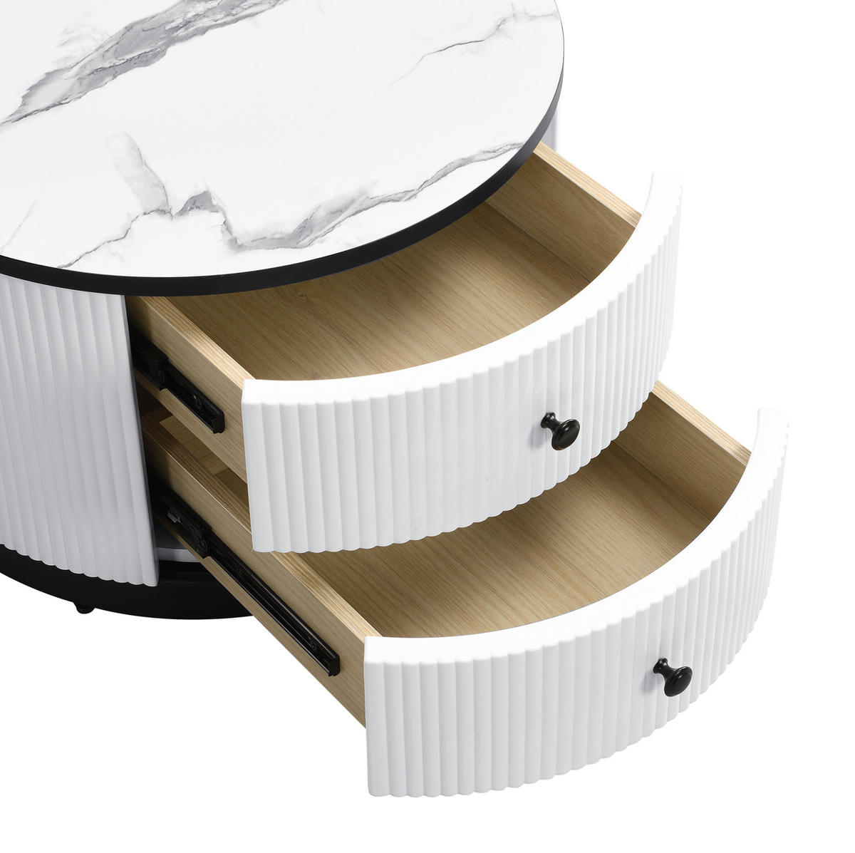 COUCHTISCH-SET 60/50 cm in Marmoroptik mit 2 Schubladen - Weiß, Holzwerkstoff (60/60/45cm) - BEAOK