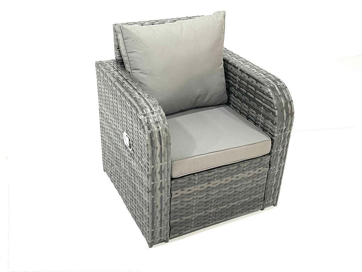 GARTENMÖBEL SET mit COUCHTISCH Polyrattan Dunkelgrau 6-Sitzer - Dunkelgrau/Grau, Glas/Kunststoff - Fimous