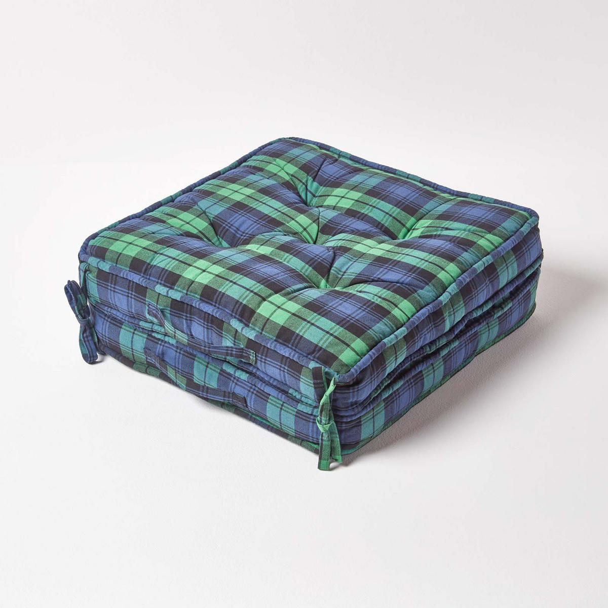 REISEKISSEN blau-grün kariert 50/50/10 cm – Klappkissen Baumwolle - Blau, Textil (50/50/12cm) - Homescapes