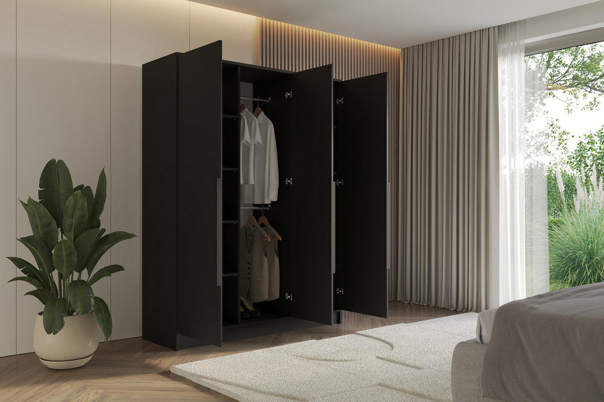 KLEIDERSCHRANK - LESE - 150 - Schwarz - Schwarz, Holzwerkstoff (150/200/51cm) - ALTDECOR