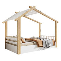 DOMČEKOVÁ posteľ 90/200 cm biela/prírodná s lamelovým roštom z borovice, drevotriesky a MDF - biela, drevo (90/200cm) - OKWISH