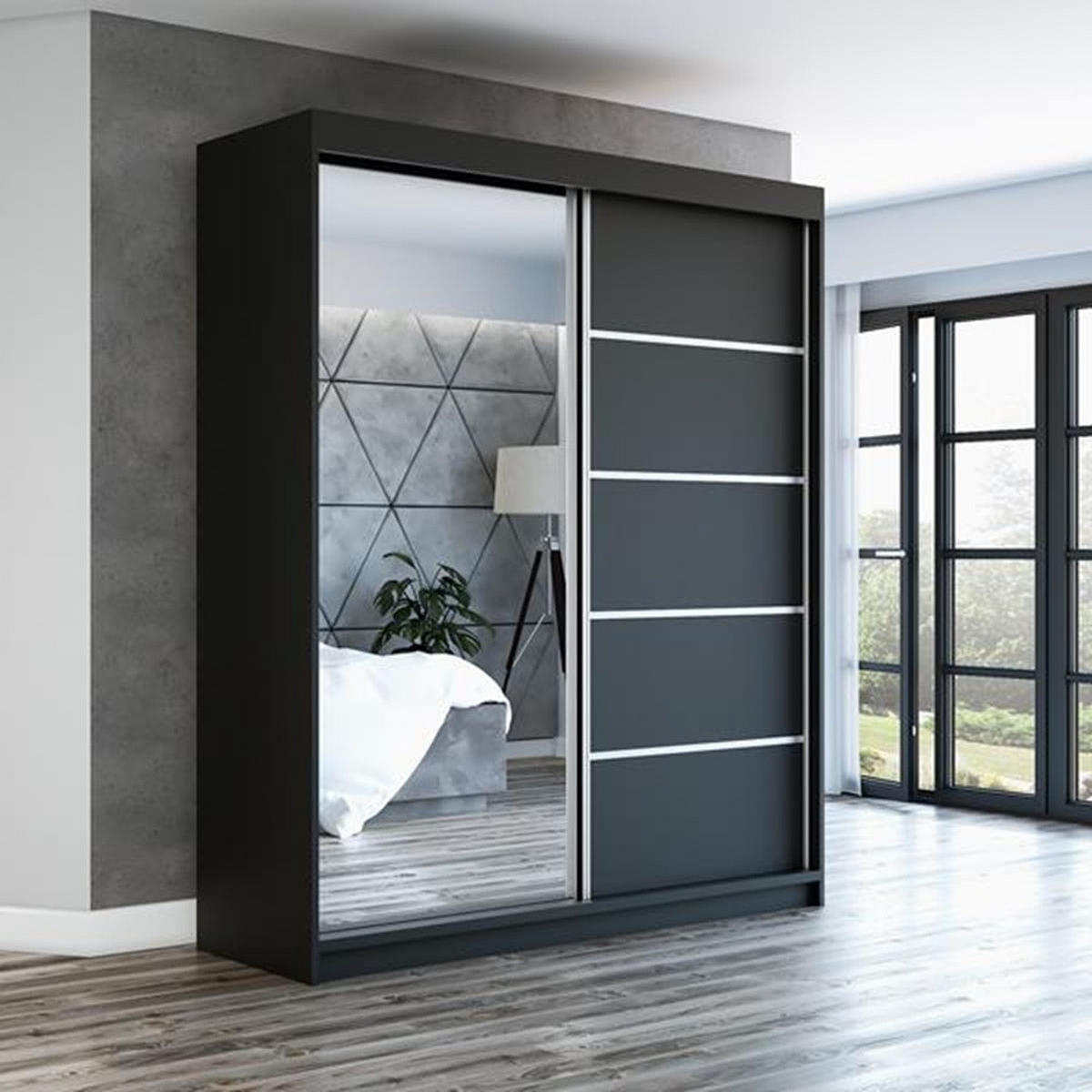 SCHWEBETÜRENSCHRANK 180 CM PIK Farbe: Schwarz - Schwarz, Holzwerkstoff (180/215/59.5cm) - A&J MöbelLand