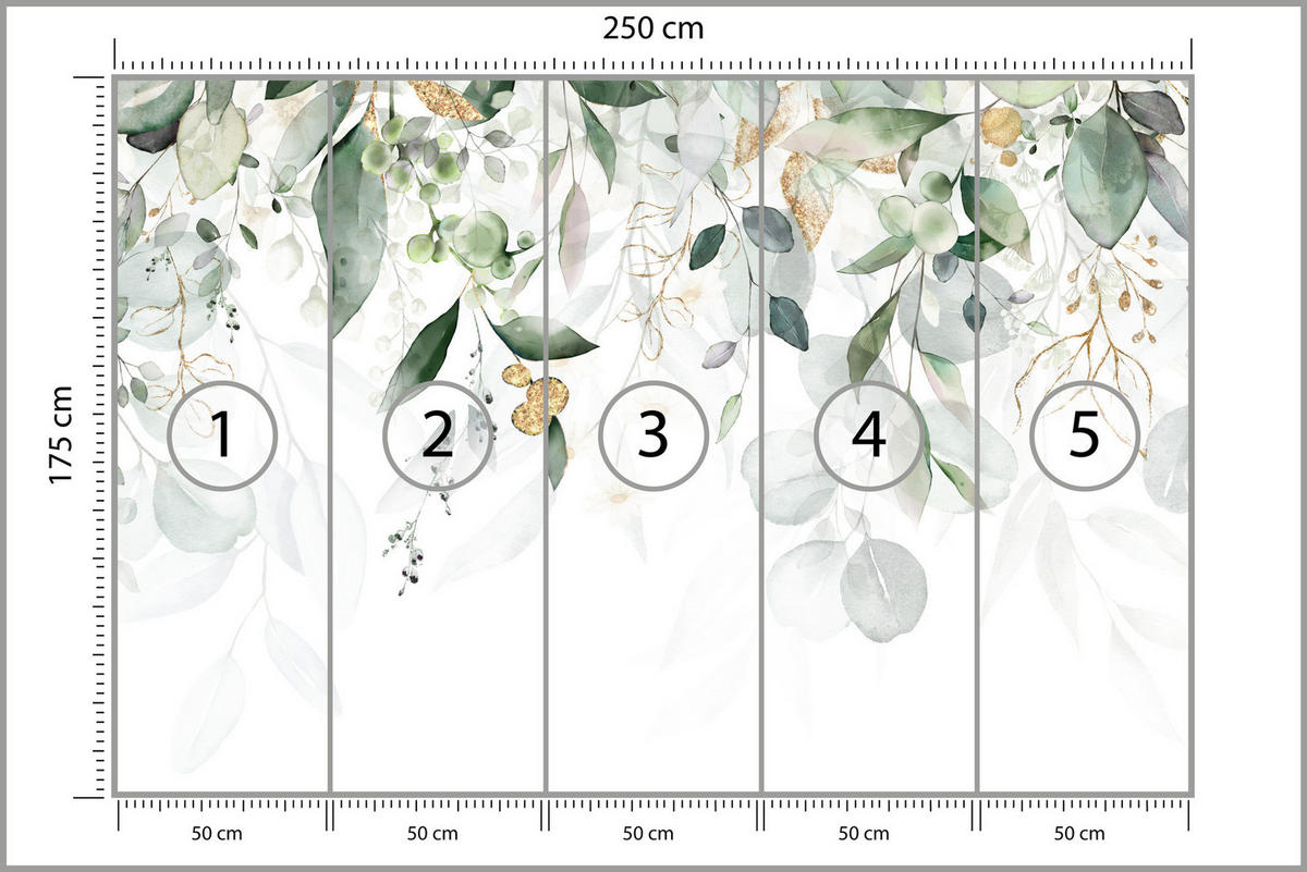 FOTOTAPETE Aquarell Blätter Pflanzen Natur 250x175 - Gelb/Beige, Papier (250/175cm) - Muralo
