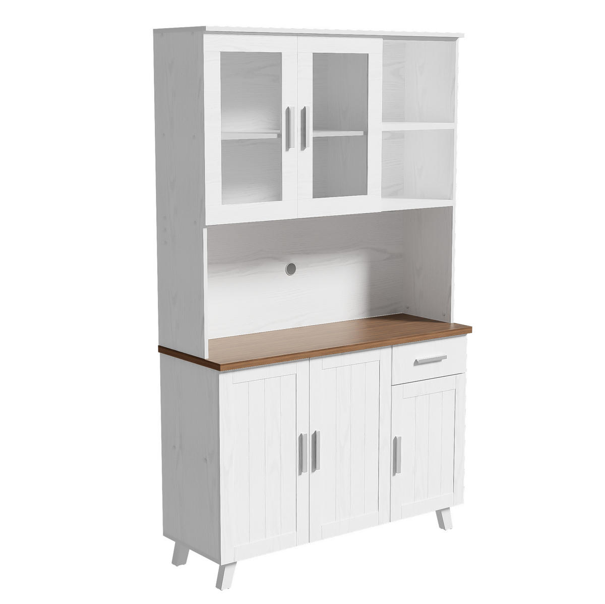 ANRICHTE Hochschrank 114/40/190 cm aus Spanplatte mit 5 Türen und Dämpfungsscharnieren Weiß/Braun - Braun, Holzwerkstoff (114/190/40cm) - Modenvie