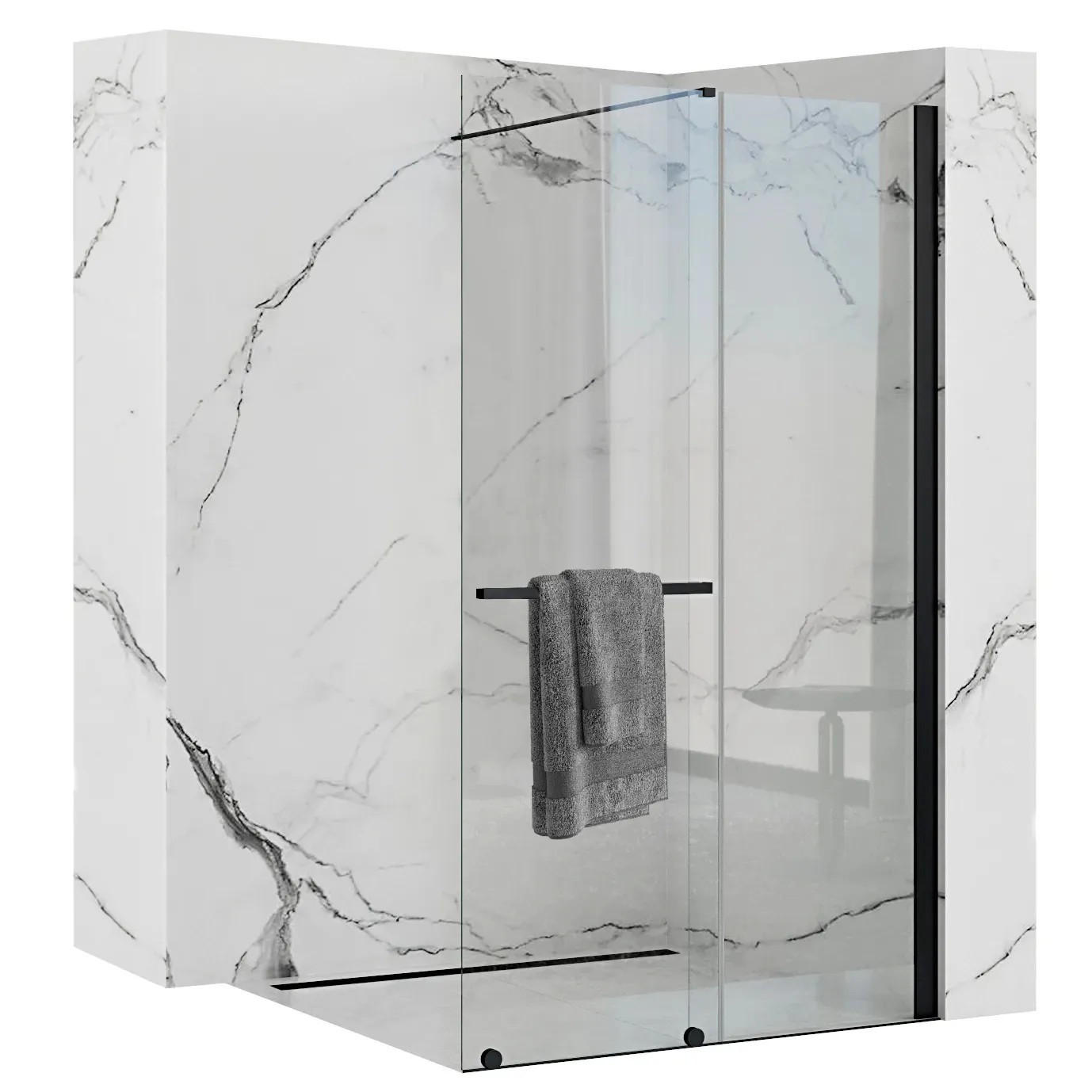 REA Duschwand Schwarz 100.5x199.5 cm