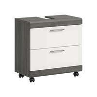 WASCHBECKENUNTERSCHRANK auf Rollen SCOUT (B/H/T: ca. 60/60/34 cm) in Rauchsilber Nachbildung/weiß hochglanz - Silberfarben, Holzwerkstoff (60/60/34cm)