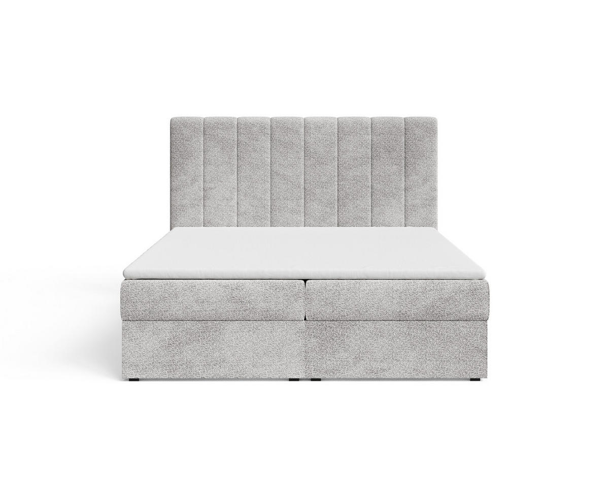 BOXBETT 01 140 x 200 cm - Arena – Stilvoll und bequem Mit Bettkasten, PU-Topper, Federmechanismus, waschbarer Bezug - Grau, Holz (140/200cm) - ROYAL24_MARKT