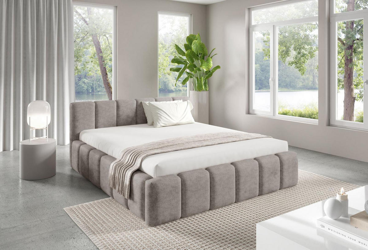 POLSTERBETT KALLA Medium 160x200 cm mit Bettkasten – PERFECT HARMONY 04 - Beige, Holz (160/200cm) - Dekori_Interiors