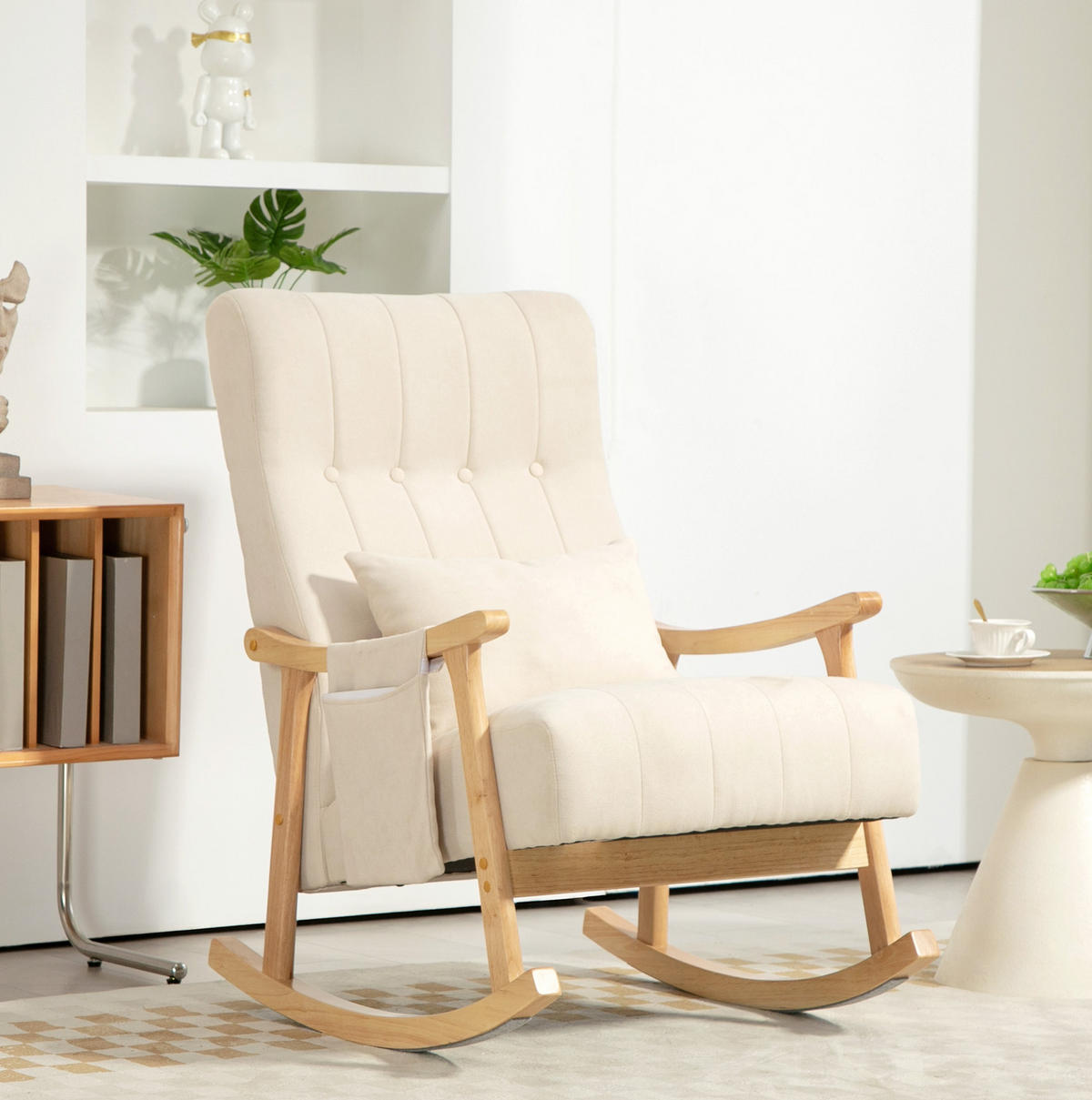 SCHAUKELSTUHL 65/90/98 cm in Beige mit Lendenkissen und Seitentasche - Beige, Textil (65/98/90cm) - Flora Grace