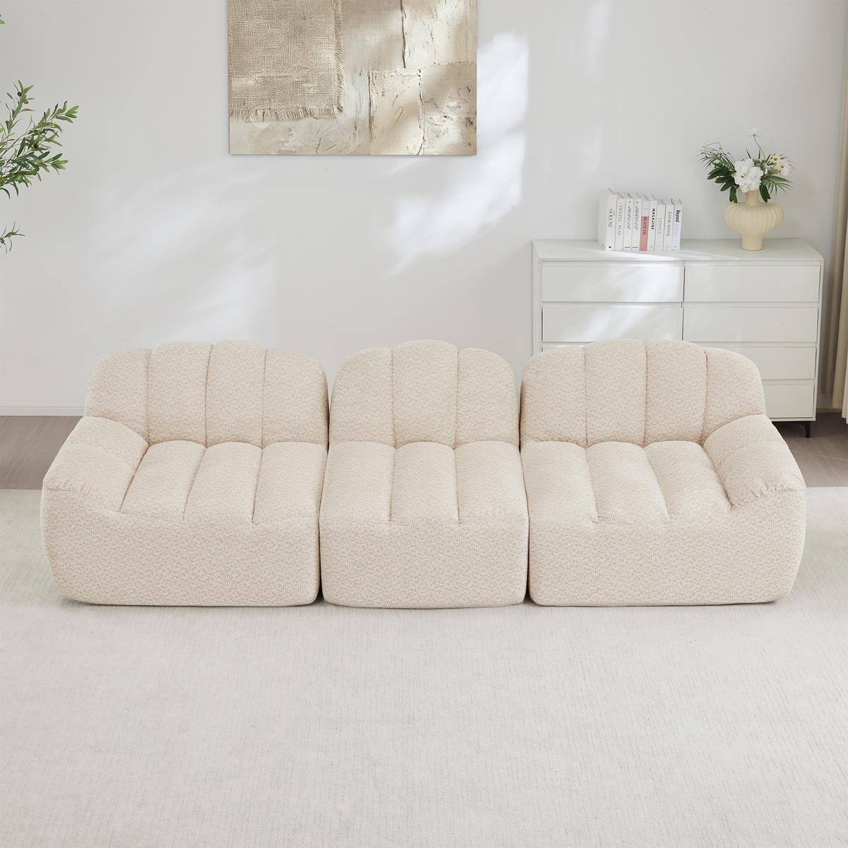 3-SITZER Sofa 288×104×79 cm Granular Fleece rahmenlos modular,weiß - Weiß, Textil (104/79/288cm) - Luhomfu