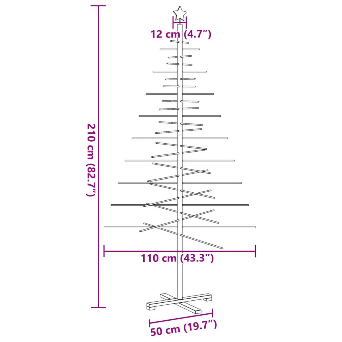 WEIHNACHTSBAUM Holz 110/110/210 Cm Braun Massivholz Kiefer - Braun, Holz (210cm) - vidaXL