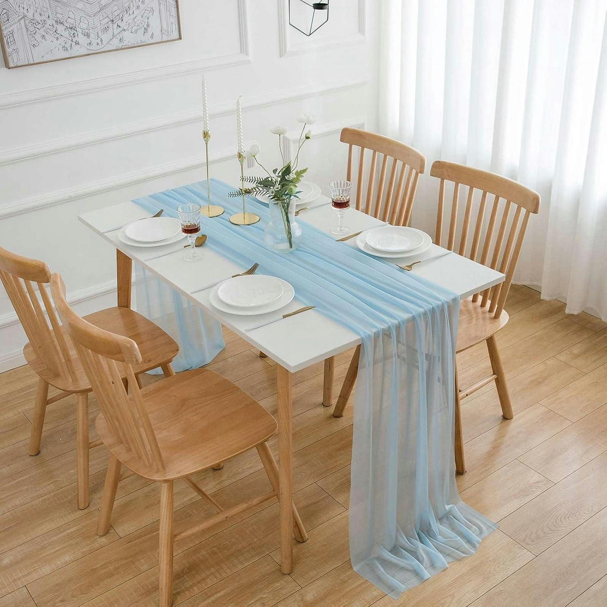 TISCHLÄUFER Chiffon Hellblau 75 x 400 cm - Hellblau, Textil (400/75/1.5cm)