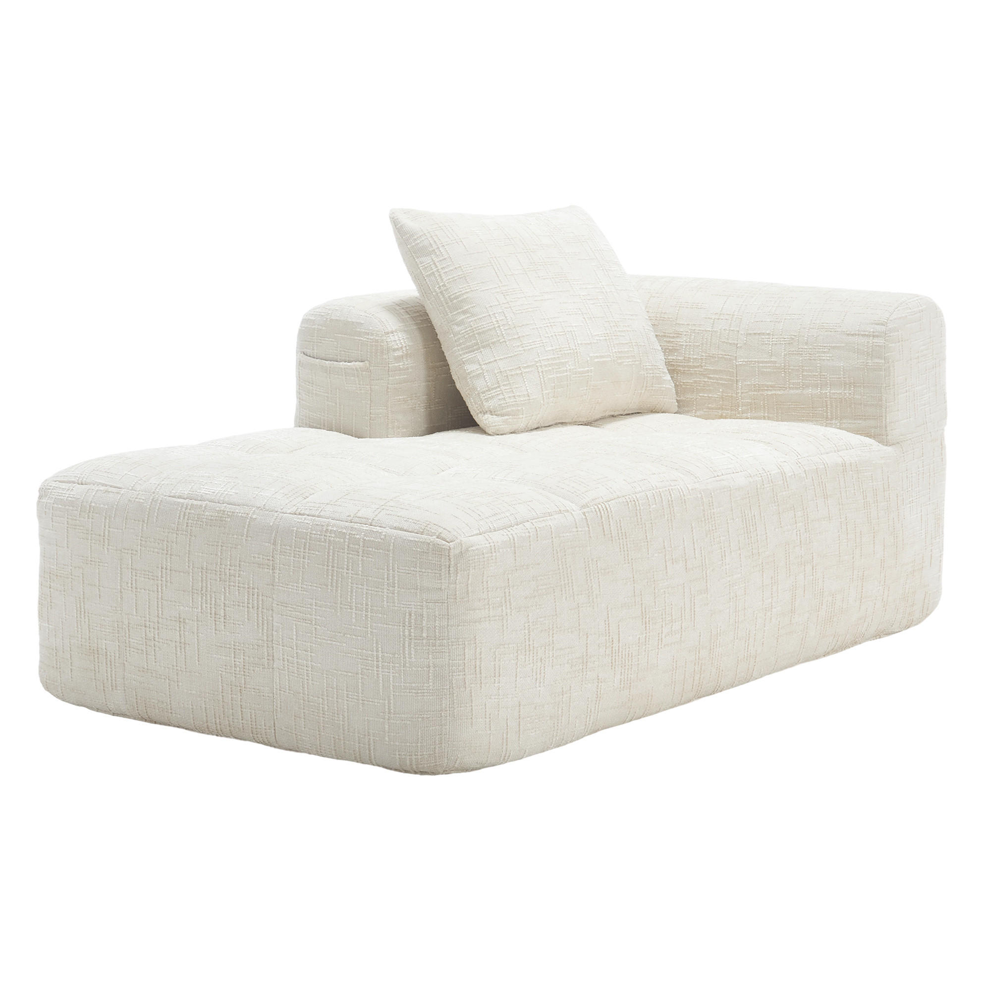 SOFA Chaiselongue 158 x 90 cm Chenille Beige mit Kissen - Beige, Kunststoff (90/60/158cm) - Meubliv