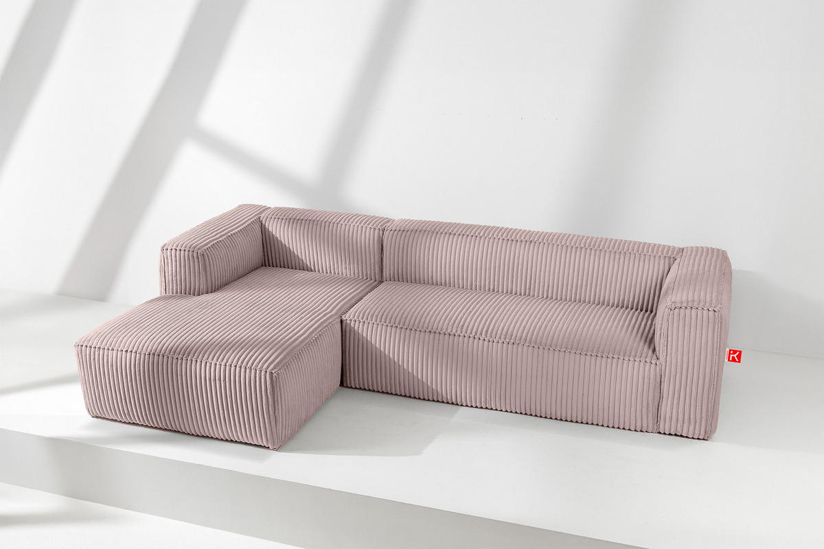 ECKSOFA-LINKS FEROX Modern, Cord-Stoff, rosa - Pink, Textil (305/175cm) - KONSIMO®