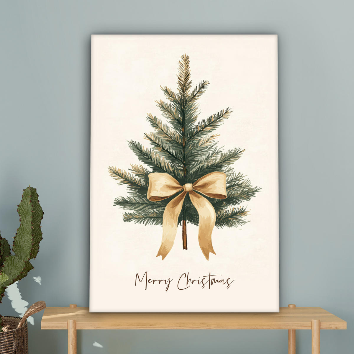 LEINWANDBILD Weihnachtsbaum - Weihnachten - Frohe Weihnachten - Beige 60x90 cm - Sandfarben, Textil (60/90cm) - MuchoWow