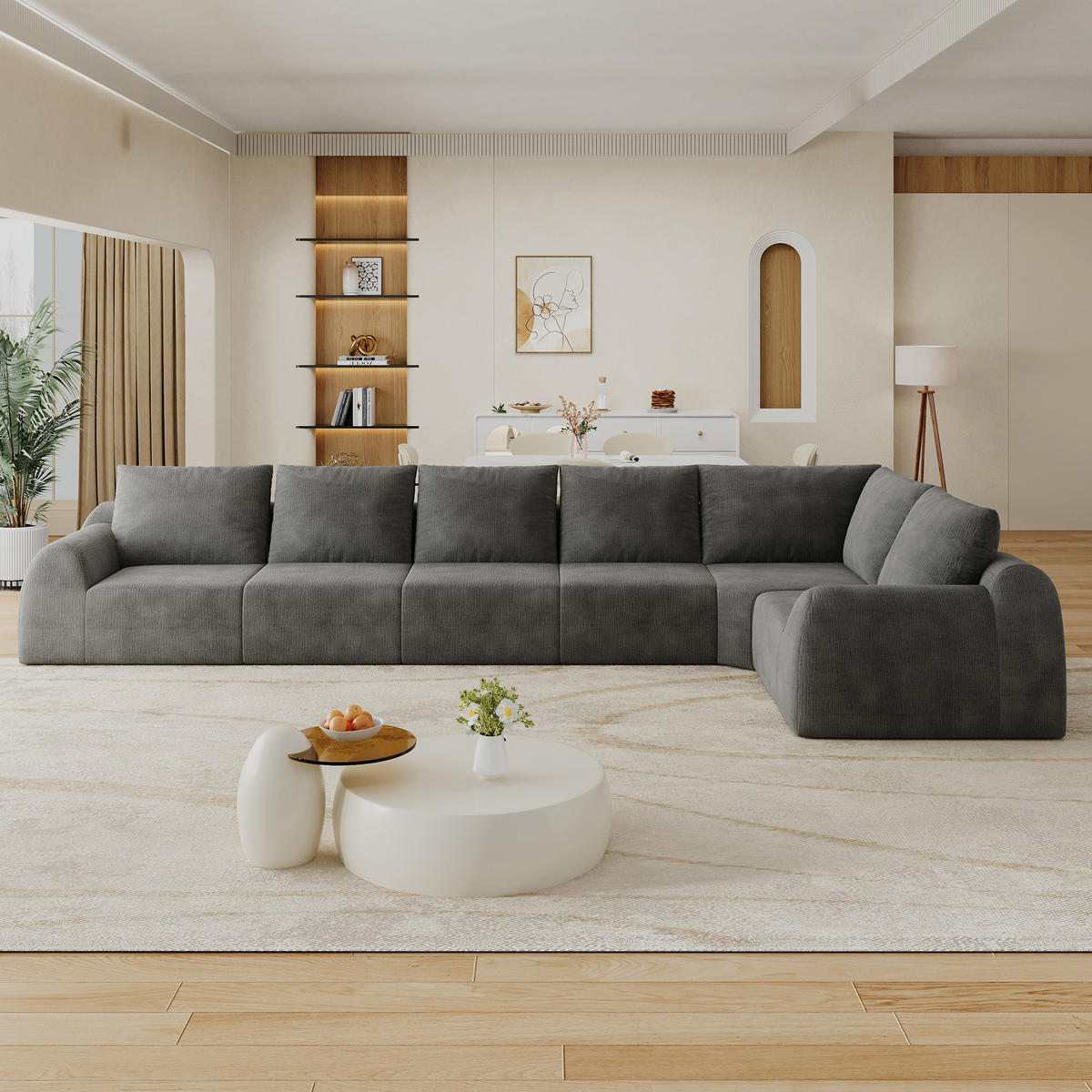 ECKSOFA 401/200/85 cm Dunkelgrau Chenille, 6-Sitzer - Dunkelgrau, Textil (401/200cm) - Oxeza