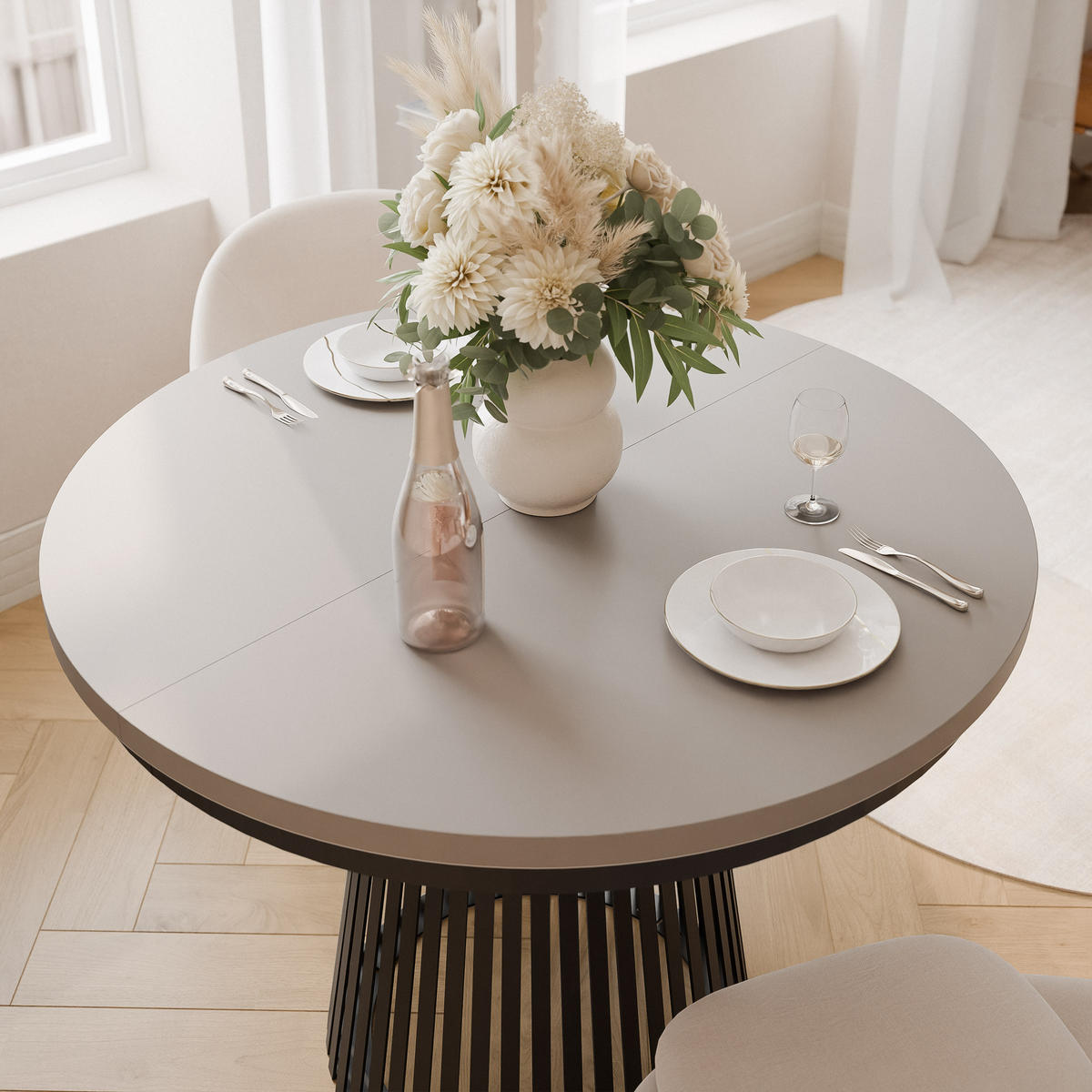 AUSZIEHTISCH AUREA 100-180/75 cm, Schwarz / Lehmgrau - Greige/Schwarz, Holzwerkstoff/Metall (100/100/75cm) - Idohome