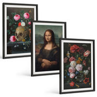 BILDER SET 3er Set - 40x60 cm Schwarzer Rahmen - Blumenschädel-Porträt Mona Lisa - Schwarz, Kunststoff (40/60cm) - TULUP