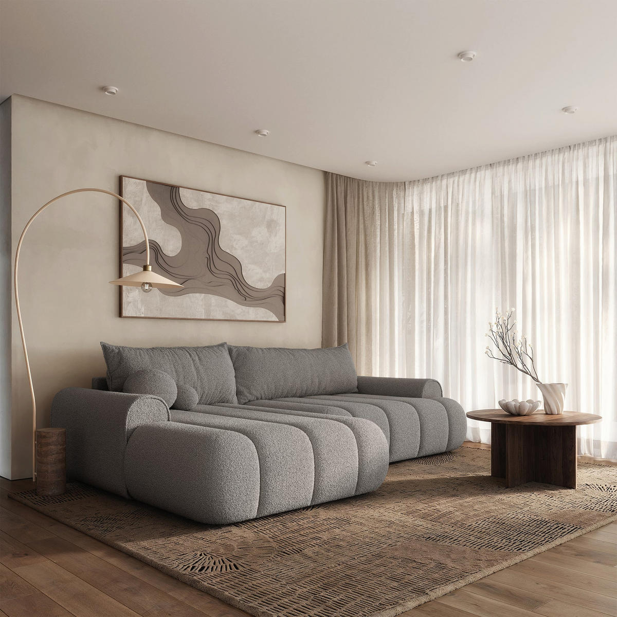ECKSOFA Dandelino Hellgrau mit Bouclé-Bezug, links - Hellgrau/Schwarz, Kunststoff/Textil (271/172cm) - Selsey