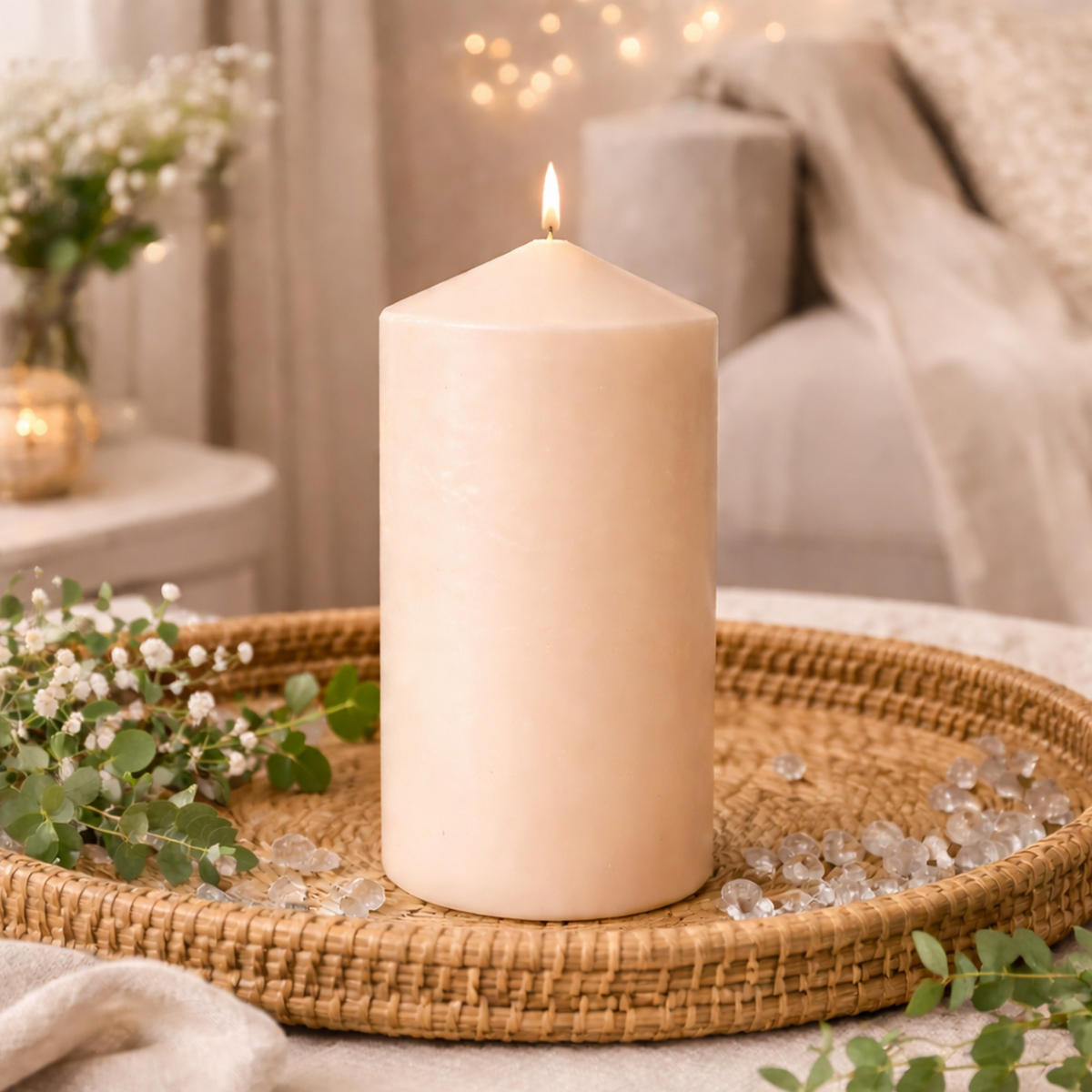 STUMPENKERZEN Ø7cm x 15cm Beige (2er Pack) - Beige, Naturmaterialien (15cm) - HS Candle
