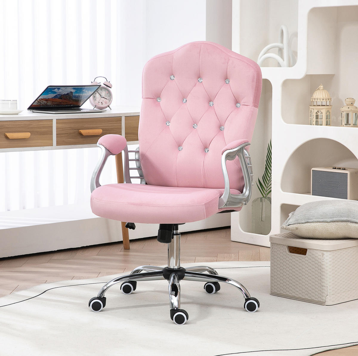 KANCELÁRSKA stolička 61/61/104-114 cm ružová s hojdacou funkciou z polyesteru - pink, plast (61/114/61cm) - OKWISH