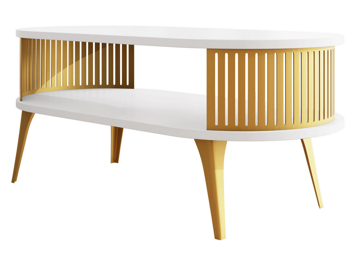 COUCHSITCH Roenni Oval Gold - Goldfarben/Weiß, Holzwerkstoff/Metall (100/50/44cm) - MIRJAN24