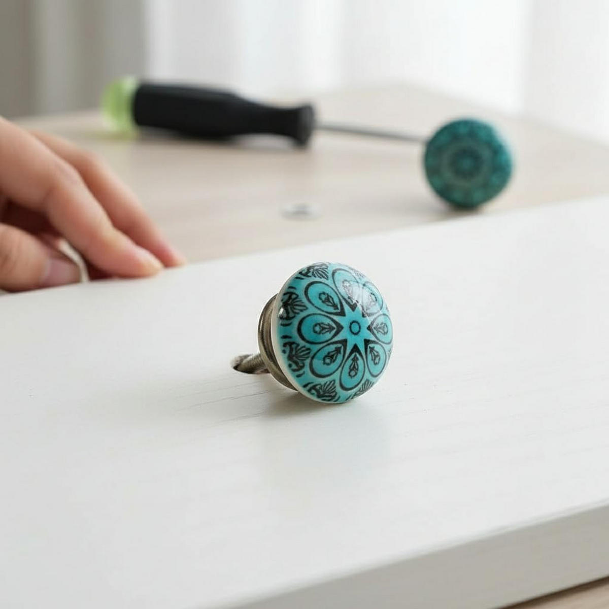 KERAMIKKNÖPFEN Set mit 10 mit floralen Mosaikmustern in Blautönen 40 mm Durchmesser. - Grün, Keramik (4/4/6.9cm) - Nacnic