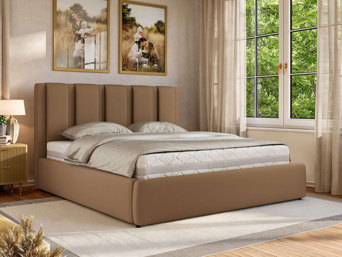 POLSTERBETT SAVINO CLASSIC 160/200 - Braun Kunstleder - Schaum-Matratze - Braun, Textil (160/200cm) - MKS