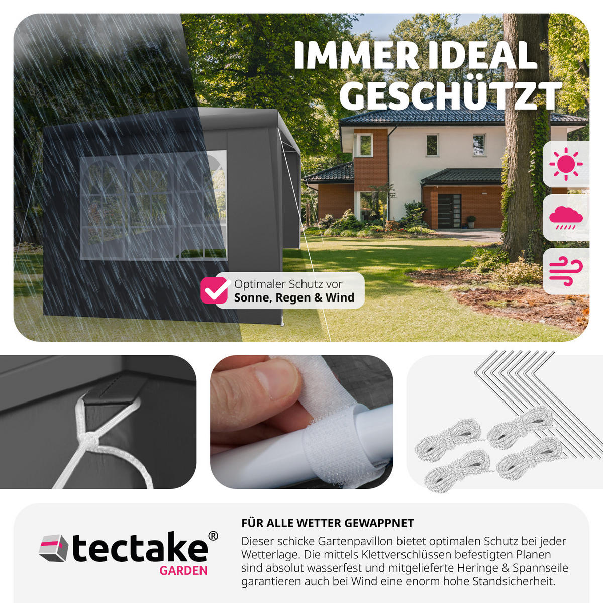 PAVILLON Baraban,inklusive Spannseile und Heringe,grau - Grau, Kunststoff (300/250/300cm) - tectake
