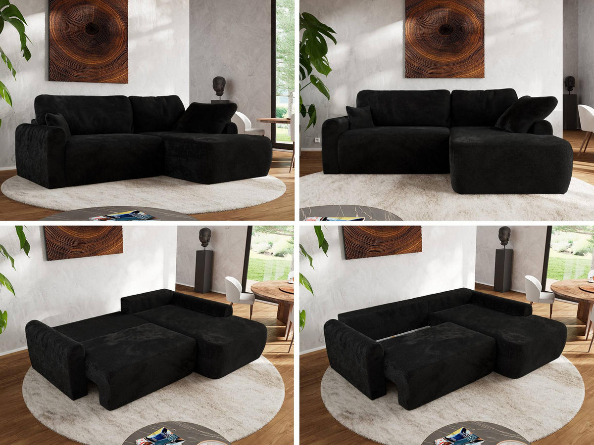 ECKSCHLAFSOFA CUBO L Schwarz Plüsch - rechts - Schwarz, Kunststoff/Textil (187/273cm) - MKS