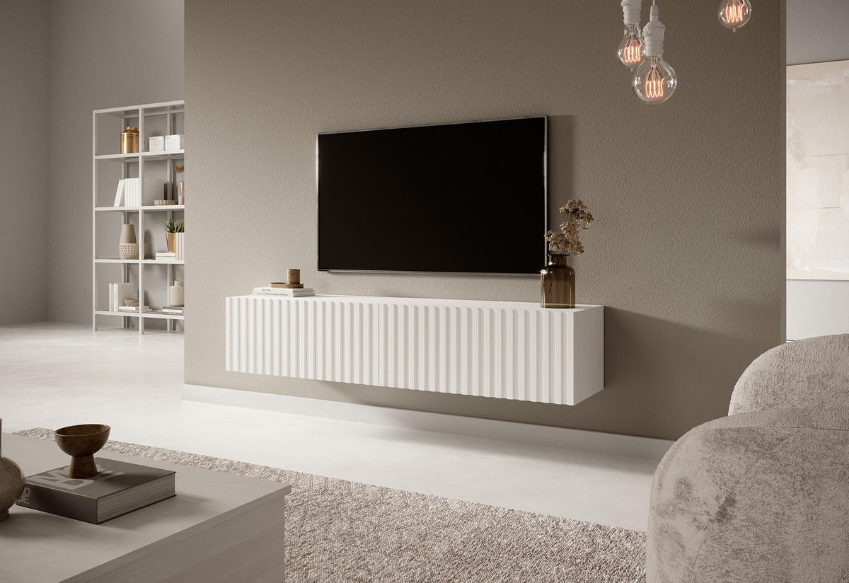 TV-HÄNGEBOARD Telire weiß mit Lamellenfronten 140 cm - Weiß, Holzwerkstoff (140/30/31.6cm) - Selsey