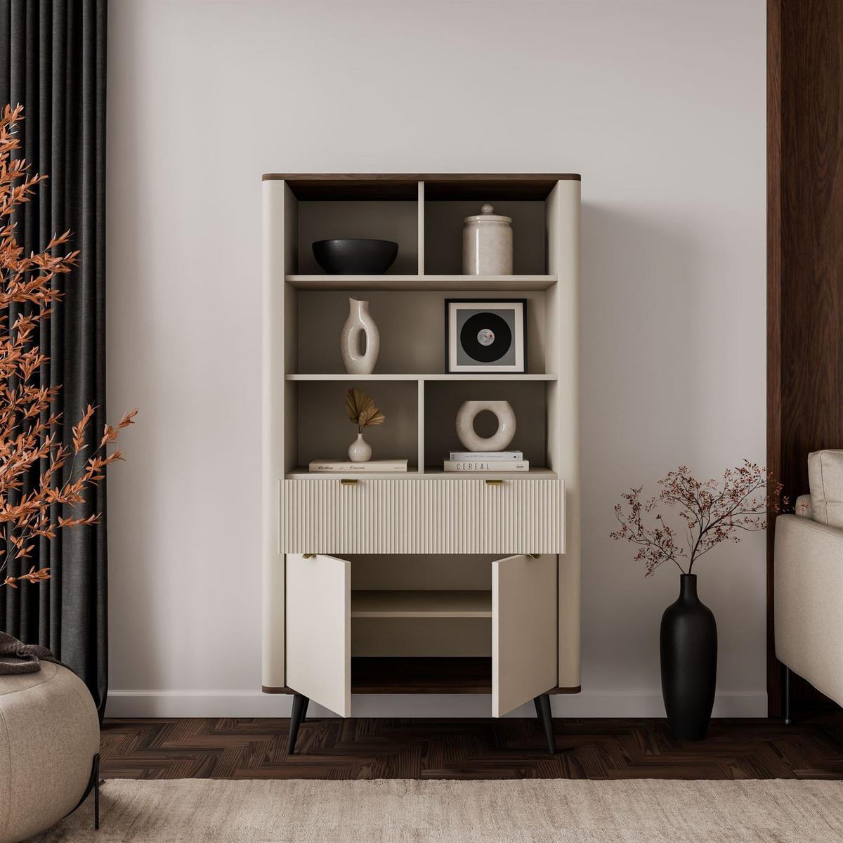 REGAL AUTUMN 2D1S mit Schublade, Kaschmir / Nussbaum - Beige, Holzwerkstoff (90/163/40cm) - Lookway