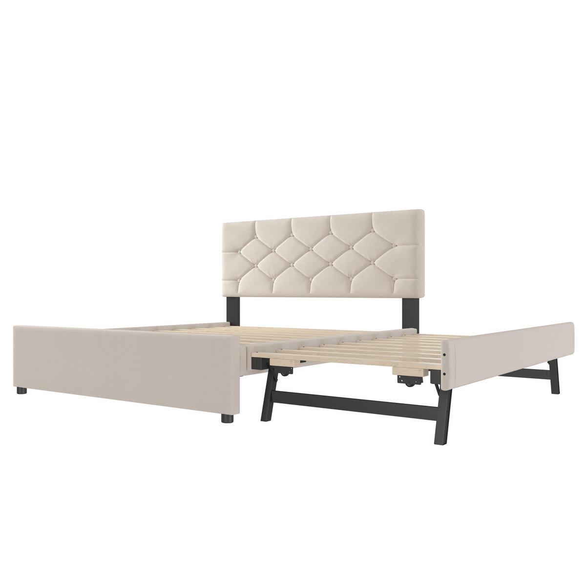 POLSTERBETT 140/200 cm Beige aus Samt mit Rollbett und Lattenrost - Beige, Textil (140/200cm) - Flora Grace