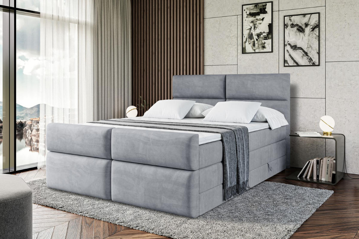BOXSPRINGBETT BOXI3-Z KING - 200x200 - H3/H4 - Grau - Grau, Holzwerkstoff (200/200cm) - ALTDECOR