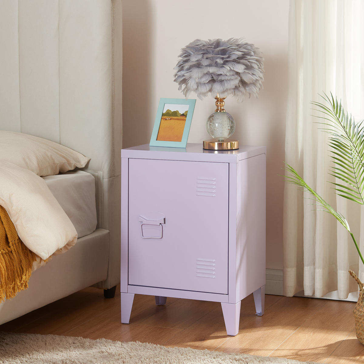 NOČNÍ STOLEK Inari - fialová, kov (40/57/30cm) - [en.casa]