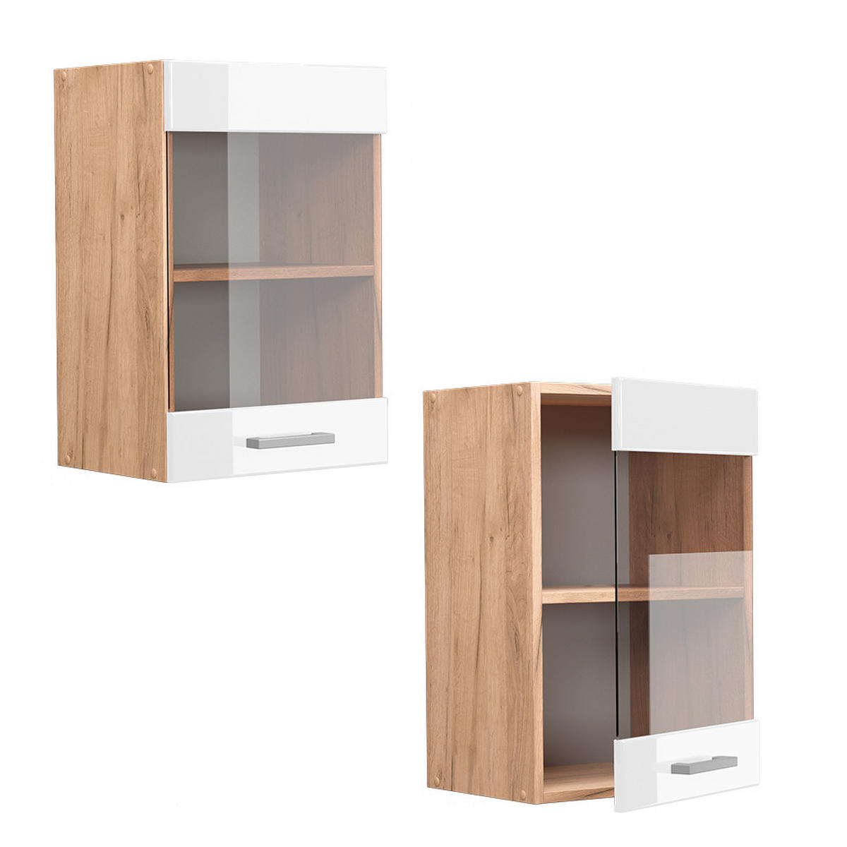 KÜCHENGLASSCHRANK R-Line Weiß Hochglanz 40 cm - Honigeiche/Weiß Hochglanz, Holzwerkstoff (40/60/31cm) - Vicco