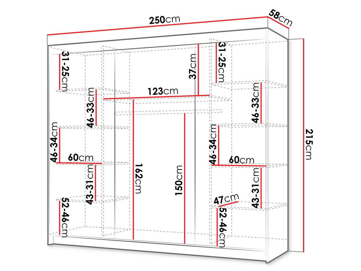 SCHIEBETÜRENSCHRANK Infinity III 250 - Nussbaumfarben/Schwarz, Holzwerkstoff/Kunststoff (250/200/58cm) - MIRJAN24