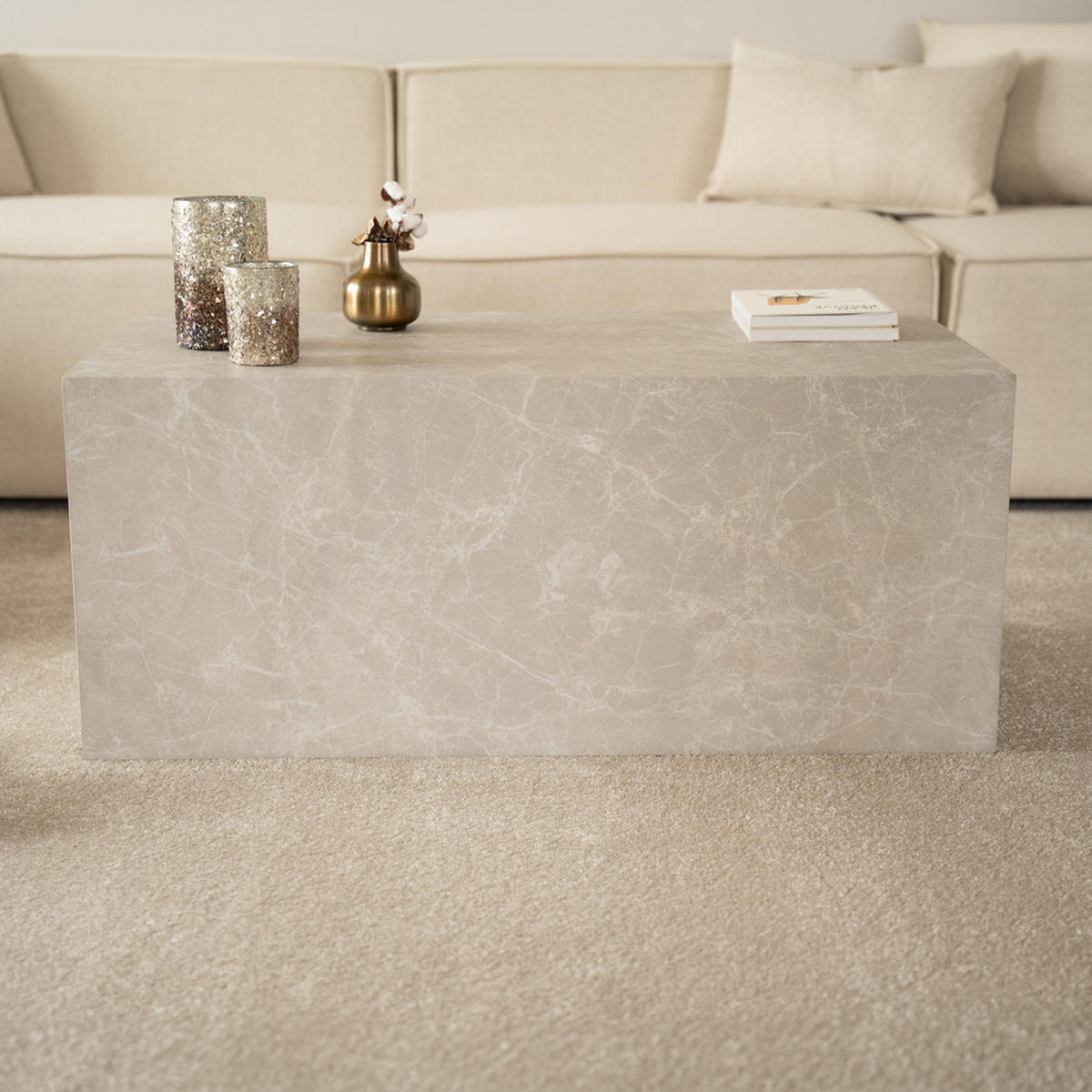 COUCHTISCH AMIRI L - Farbe: Beige, Größe: 95 x 40 x 50 cm - Beige, Holzwerkstoff/Textil (40/95/50cm) - Home Deluxe