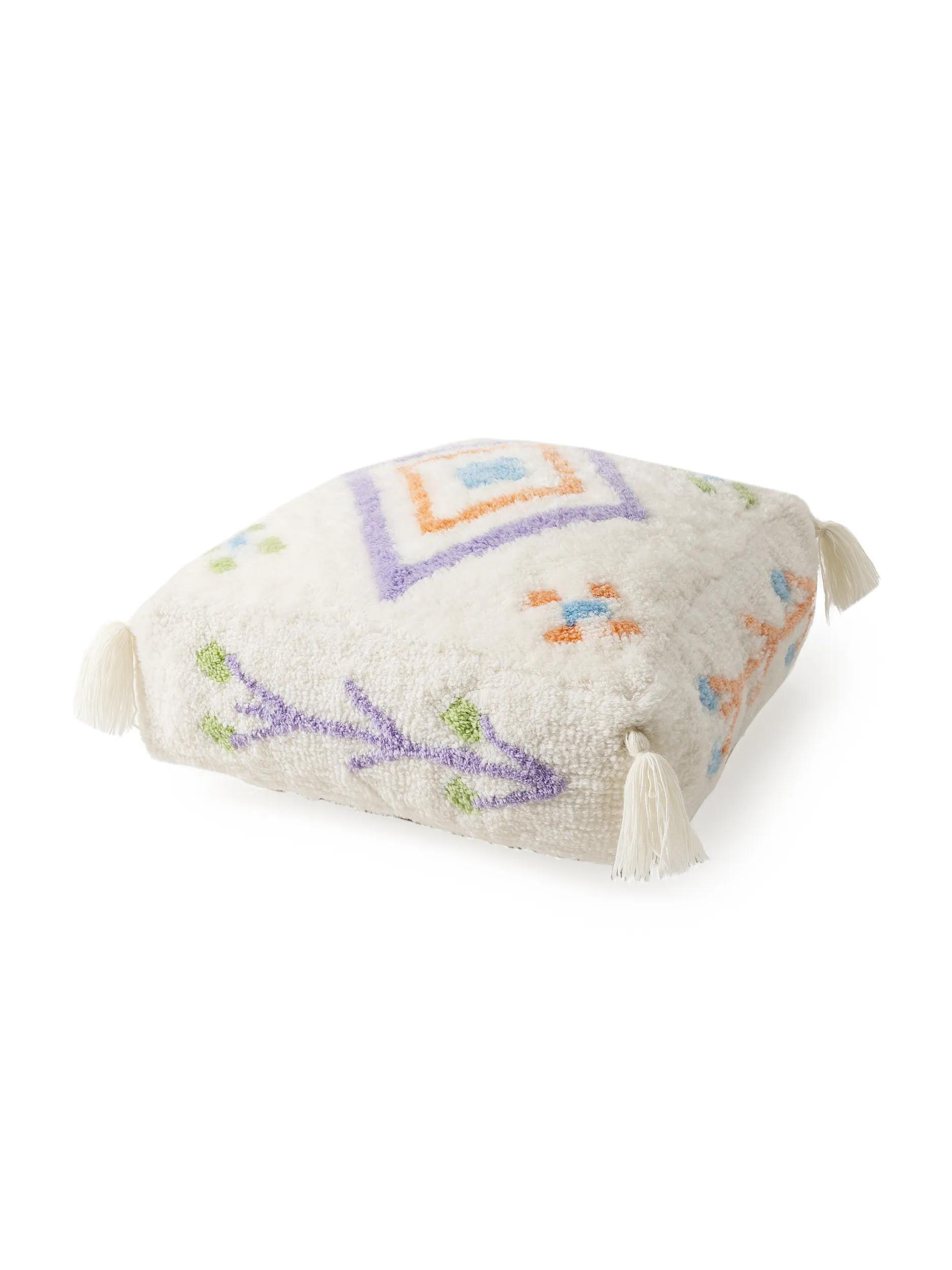 benuta Woll-Pouf Mehrfarbig 55x20x55 cm
