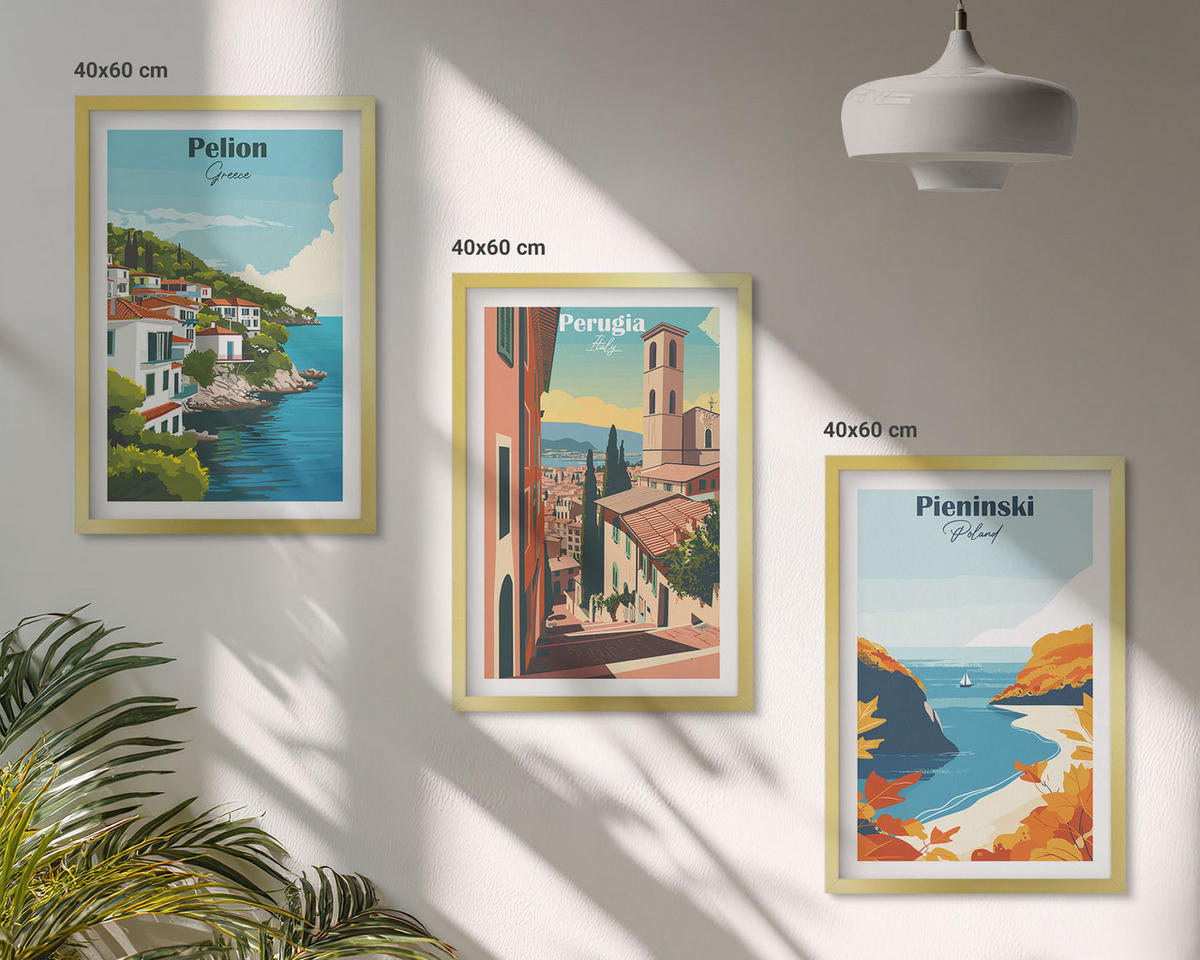 BILDER SET 3er Set - 40x60 cm Goldrahmen - Malerische Retro-Landschaften - Goldfarben, Kunststoff (40/60cm) - TULUP