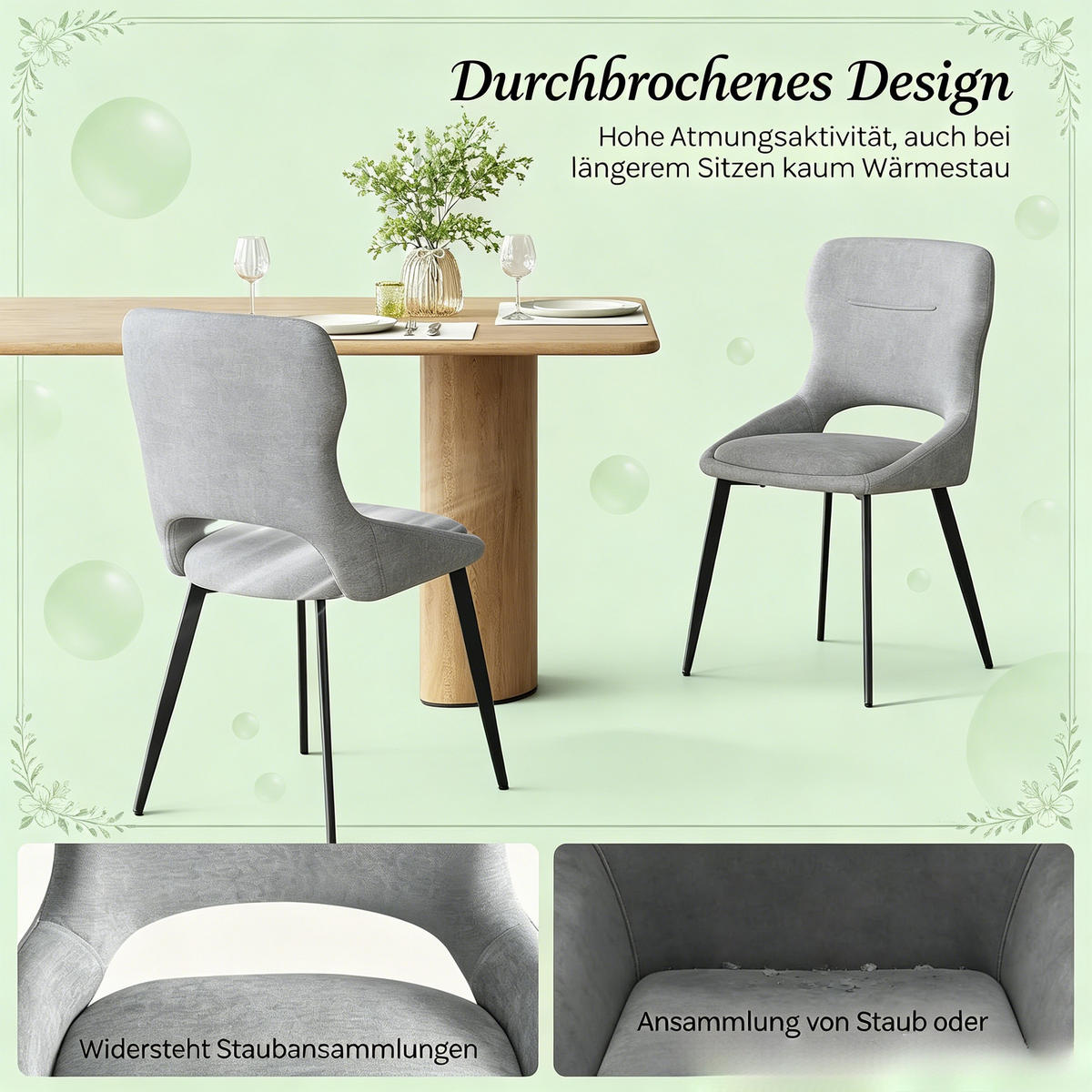 ARMLEHNSTUHL-SET DE-36192 2 Stück mit Lochmuster-Rückenlehne Grau - Grau, Metall (40/86/43cm) - ComfortXL