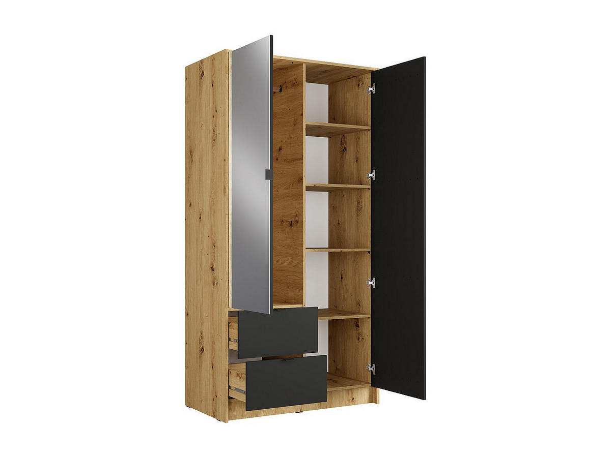 KLEIDERSCHRANK - 101.7 cm x 54.5 cm - Holz, Platte - Anthrazitgrau, Naturfarben Hell - NEROVAL - Anthrazit/Naturfarben, Holz (101.7/200.5/54.5cm) - Vente-Unique