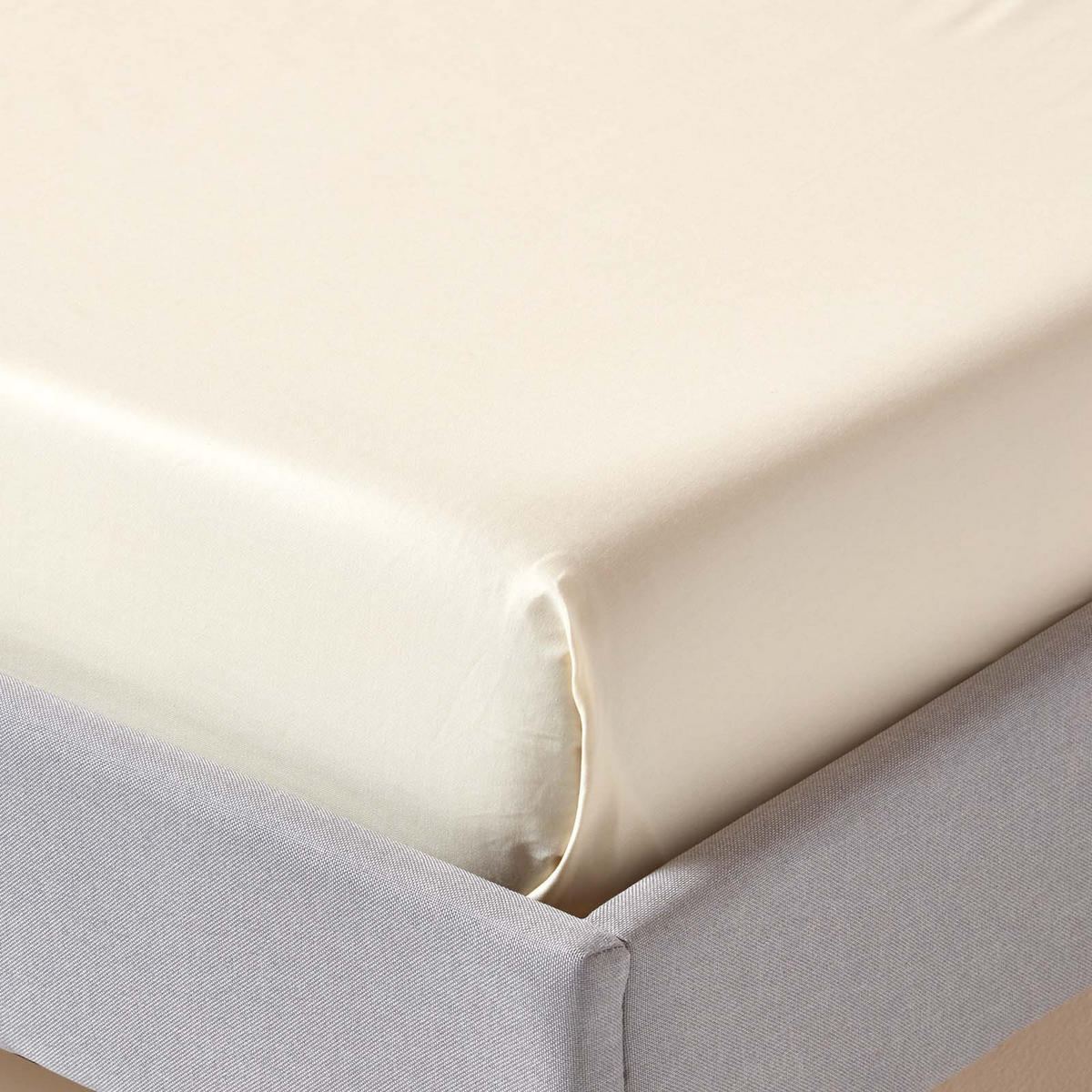 SATIN-BETTLAKEN ohne Gummizug, Bio-Baumwolle, Fadendichte 400 - Creme, Textil (270/300cm) - Homescapes