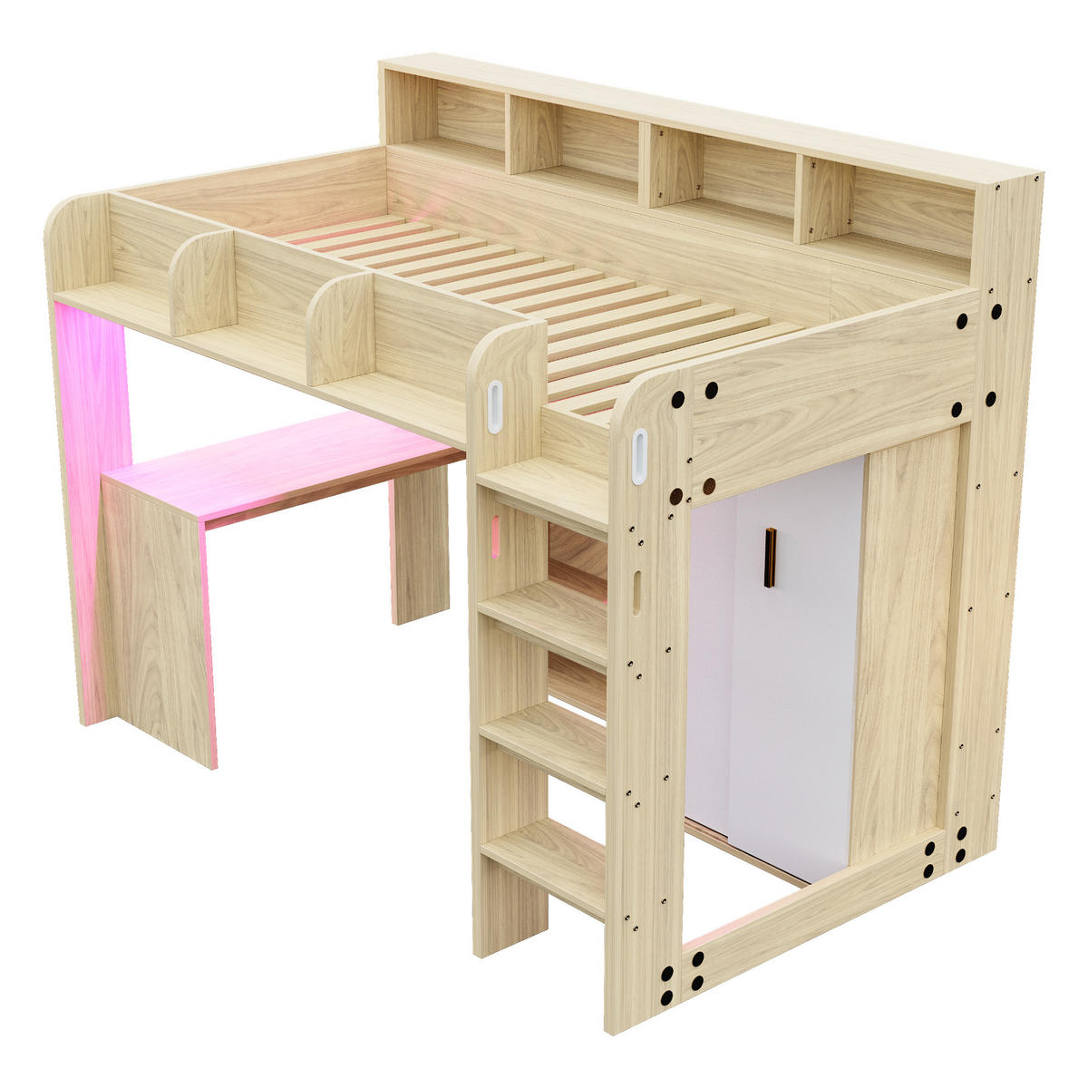 HOCHBETT mit Schreibtisch und Kleiderschrank 90x200 cm Holzfarbe - Braun, Holz (90/200cm) - Meubliv