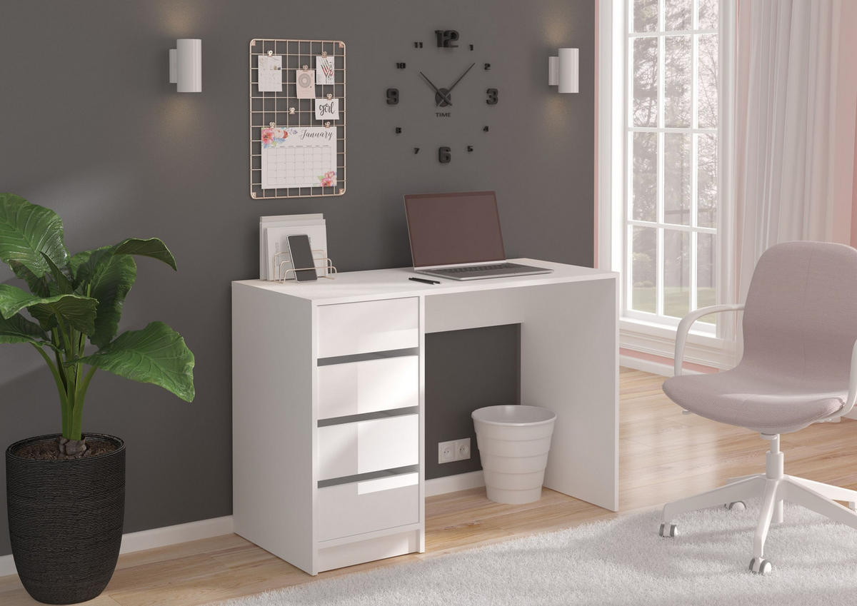 SCHMINKTISCH Emma Schminktisch in weiß Nachbildung und weiß hochglanz B/H/T: 110x75x48 cm - Weiß, Holzwerkstoff (110/75/48cm)