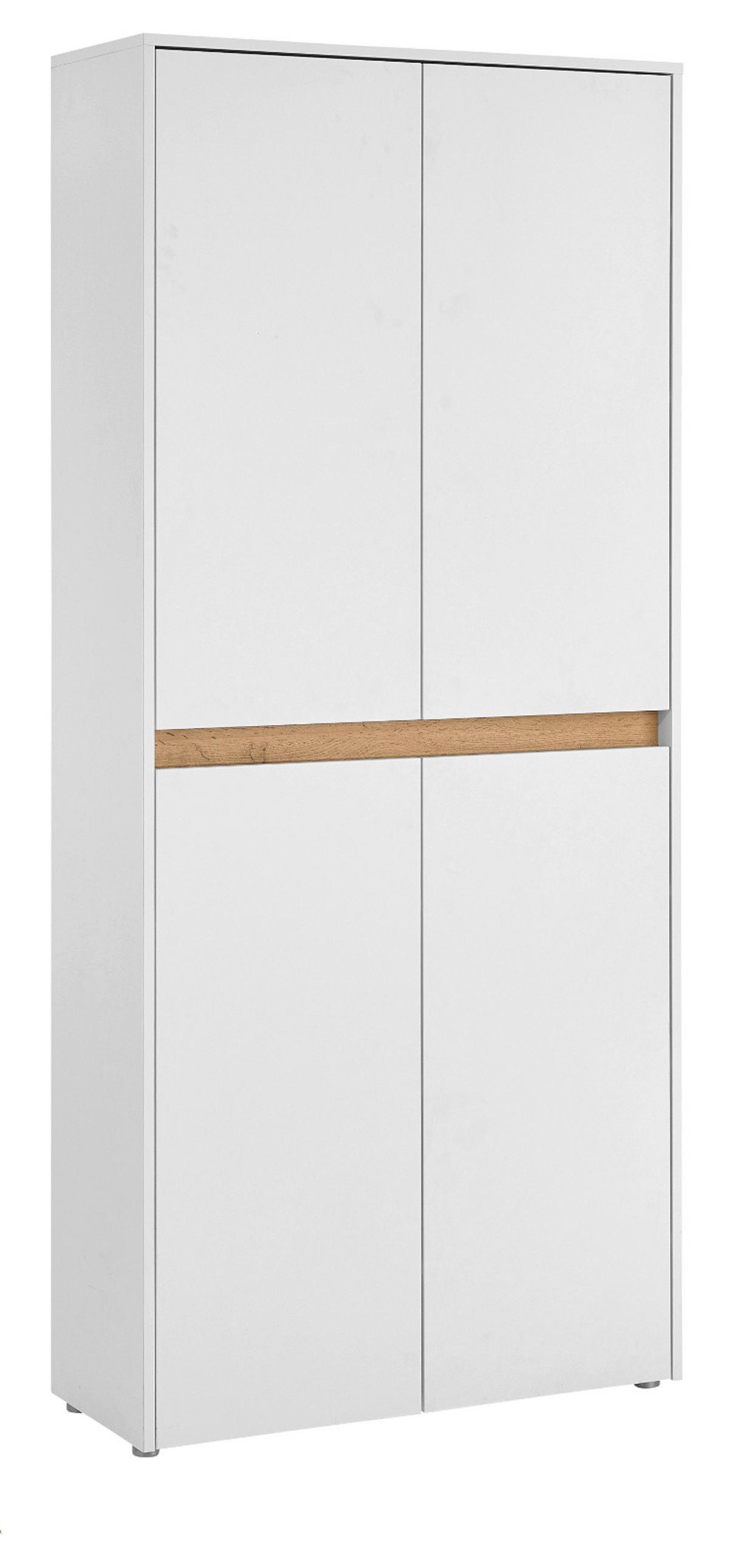 SCHUHSCHRANK weiß matt, Eiche Wotan 85 x 195 cm, Flurschrank 4-türig - Eiche Wotan/Schwarz, Holzwerkstoff/Kunststoff (85/195/35cm) - Furn.Design