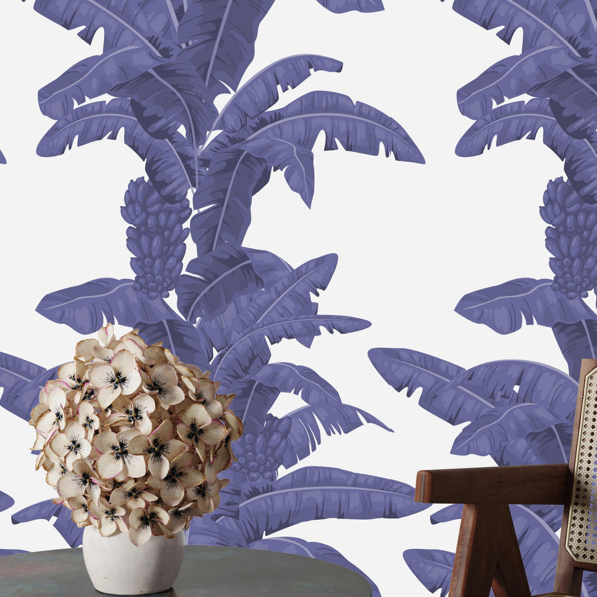 TAPETE Palmen aus echtem Papier, 200x280cm, 8 Bögen - Blau, Papier (200/280cm) - WALLPAPERS4BEGINNERS