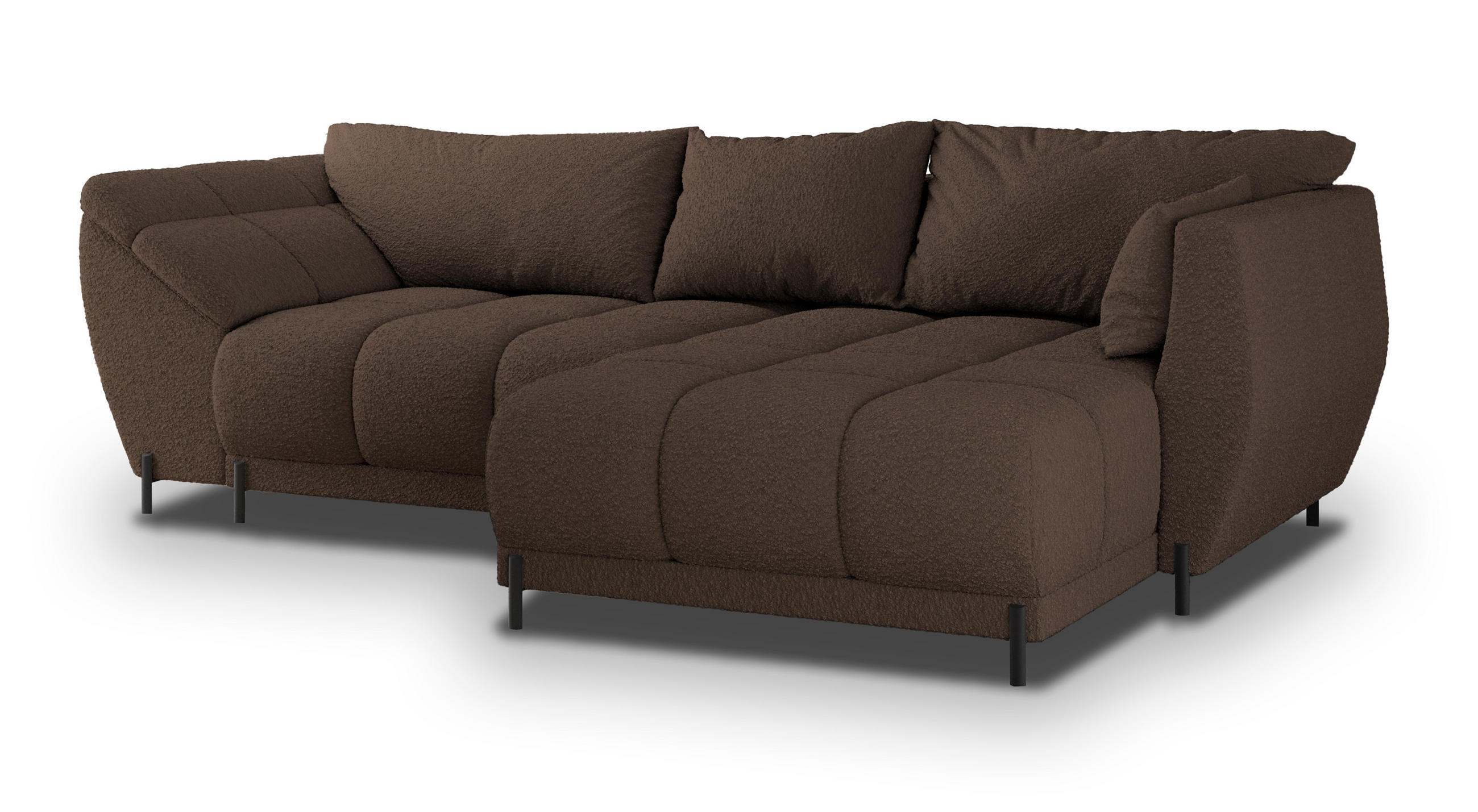 ECKSOFA VESTANO R-S Braun Boucle-Stoff mit Schlaffunktion - Braun, Holz (287/182cm) - MASSENO